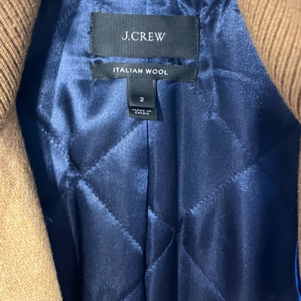 J. Crew Lodge Stadium Coat Italian Wool blend camel brown heavy warm pockets 2 - Picture 8 of 10